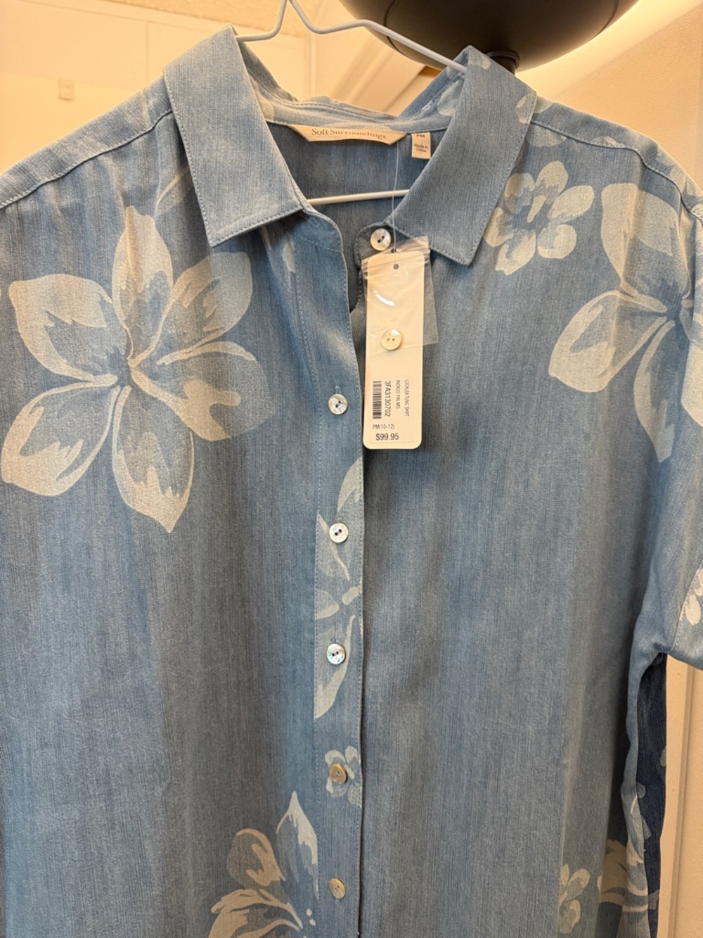 Soft Surroundings Two-Tone Blue Floral Button-Down Shirt